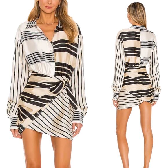 L'Academie Dresses & Skirts - L'Academia Striped Kamile Asymmetrical Side Knot Satin Mini Dress Size Medium